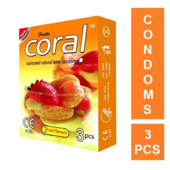 Coral Lubricated Natural 3 Fruits Flavors Condoms - 3pcs